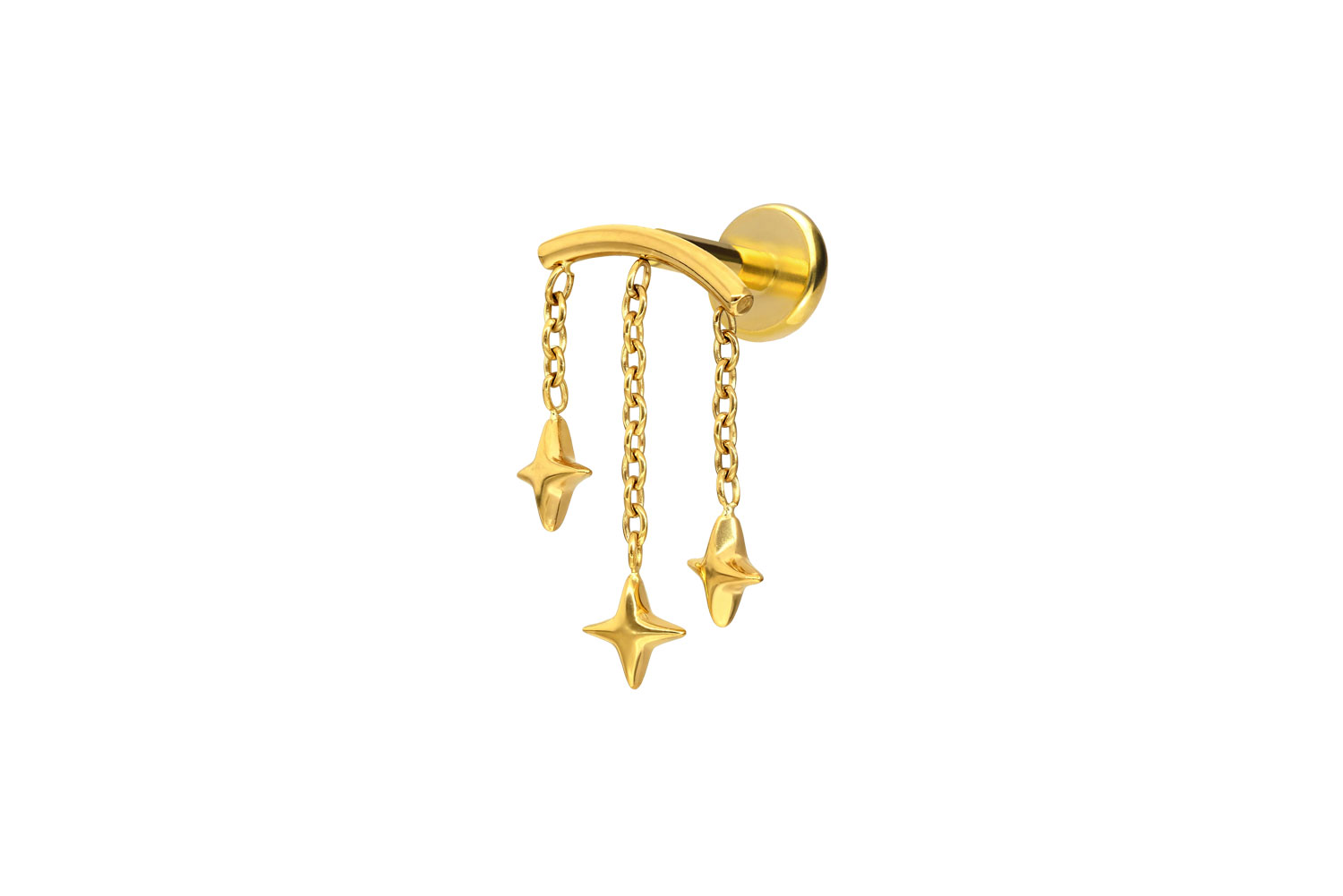 Titan Labret Piercing mit Push Fit BOGEN + 3 STERNE